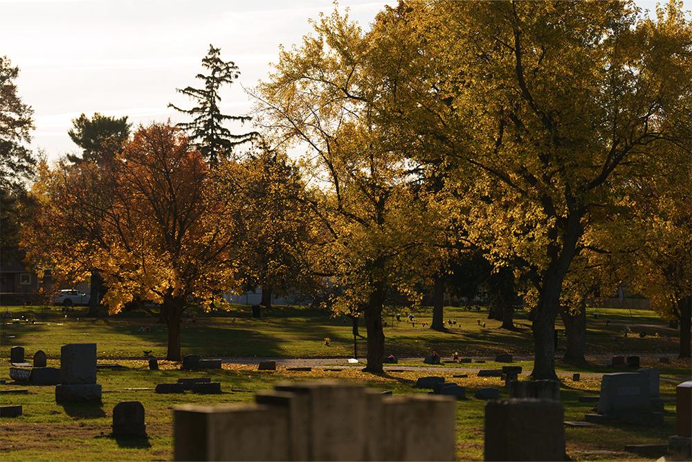 An image of the cemetery that houses the OUWB Mausoleum and Receiving Vault